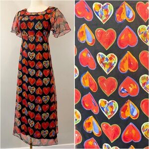 Vintage 2000s Heart Print Dress Y2K Whimsical Novelty Print Fairy Whimsy Small